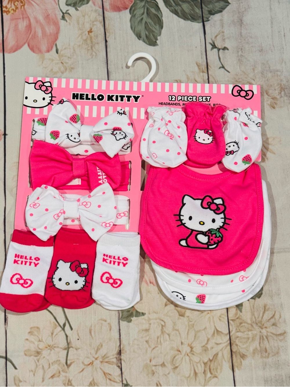Hello Kitty Pink & White 12-Piece Baby Bib and Accessory Set